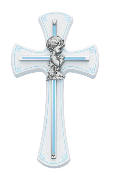 7in White and Blue Baby Boy Praying Cross - 73-10