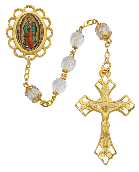 Clear Glass Guadalupe Rosary Boxed - 856HF