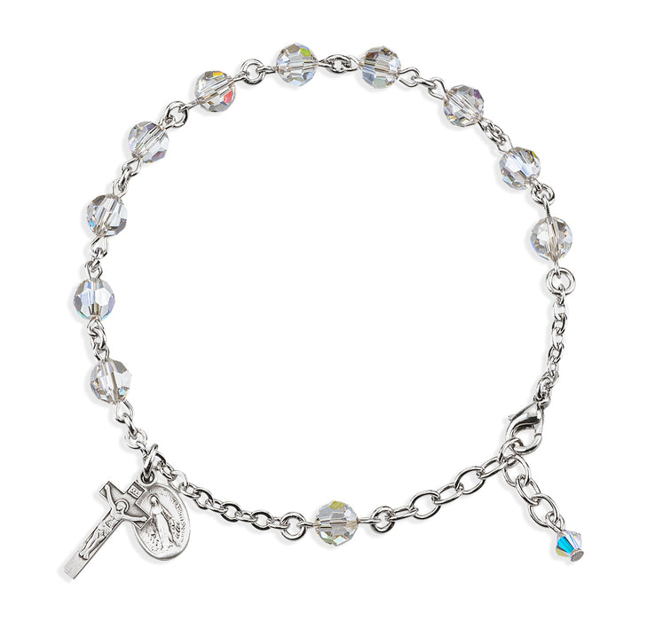 Sterling Silver Rosary Bracelet Created with 6mm Smoked Finest Austrian Crystal Round Beads by HMH - B8550SC