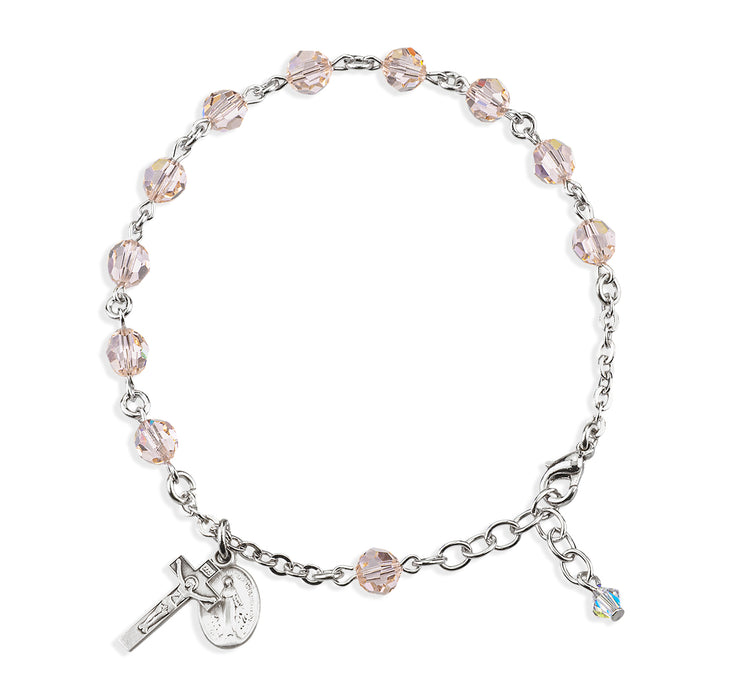 Sterling Silver Rosary Bracelet Created with 6mm Silk Finest Austrian Crystal Round Beads by HMH - B8550SL