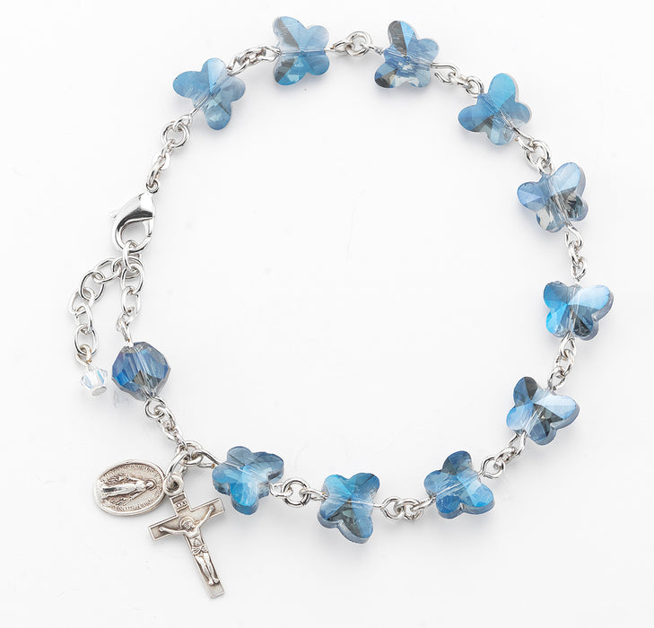 Dark Blue Butterfly Rosary Bracelet - BR7111DB