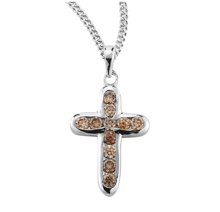 Sterling Silver Champagne Crystal Cubic Zirconia's "CZ's" Cross - Z379618