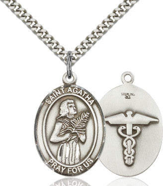 Sterling Silver St. Agatha medal with medical Caduceus on reverse