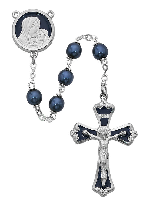 Mother and Child Blue Glass Rosary Boxed - 774RF