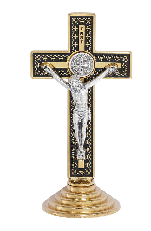 119-22 3.5" GOLD & BLACK ST. BENEDICT STANDING CRUCIFIX, BOXED - McVan