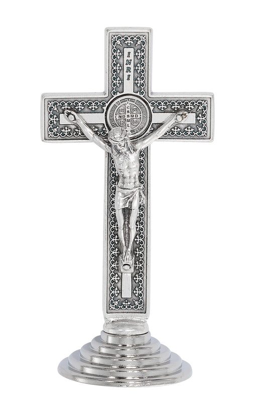 119-23 3.5" SILV OX STAN ST. BENEDICT STANDING CRUCIFIX, BOXED - McVan