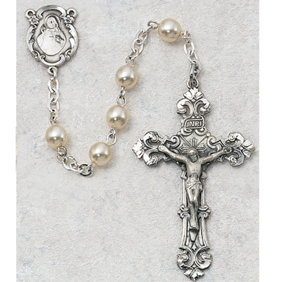 131LF Pearl like Glass Rosary Boxed - McVan