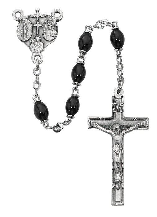 136DF Black Glass Oval Rosary Boxed - McVan