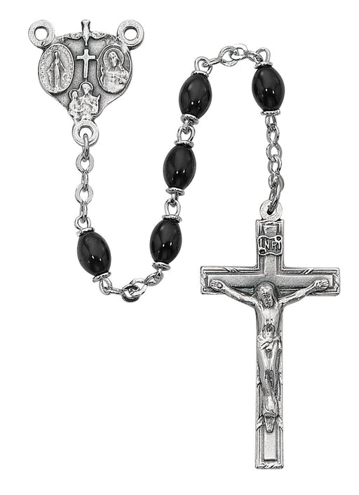 136DF Black Glass Oval Rosary Boxed - McVan
