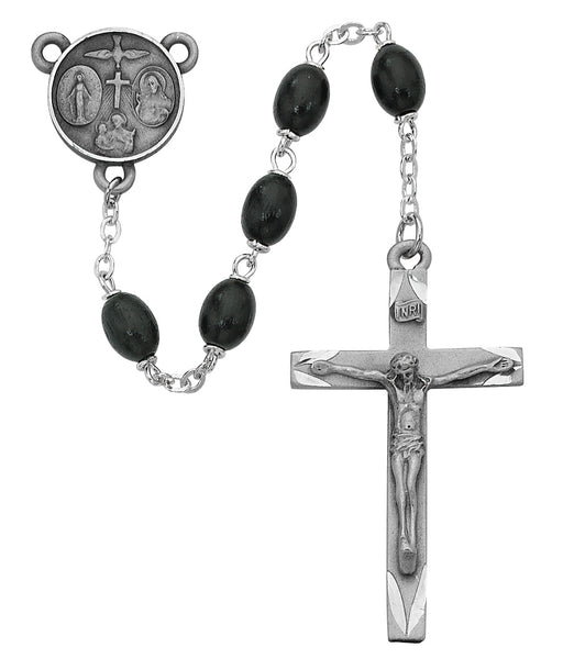 137D-BKF Black Oval Wood Rosary Boxed - McVan