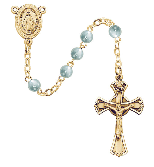 201H-BLG Gold plate BLUE GLASS ROSARY,BXD - McVan