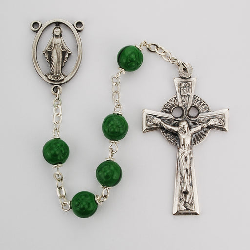 342SF Green Glass Shamrock Rosary Boxed - McVan