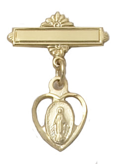 436J Gold on Sterling Miraculous Baby Pin Boxed - McVan
