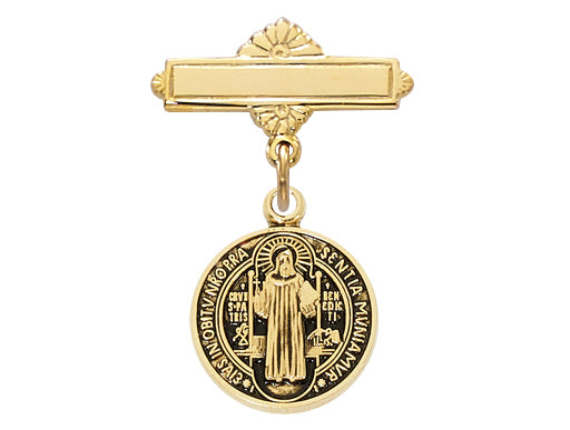 440JT GOLD/SS ST. BENEDICT BABY PIN DELUXE BOX - McVan
