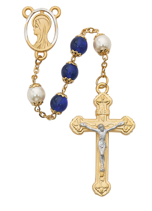 450HF Blue and Pearl like  Glass Rosary Boxed - McVan