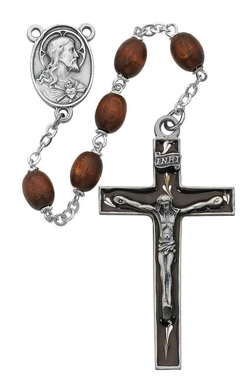 537D-BRF Brown Oval Wood Rosary Boxed - McVan