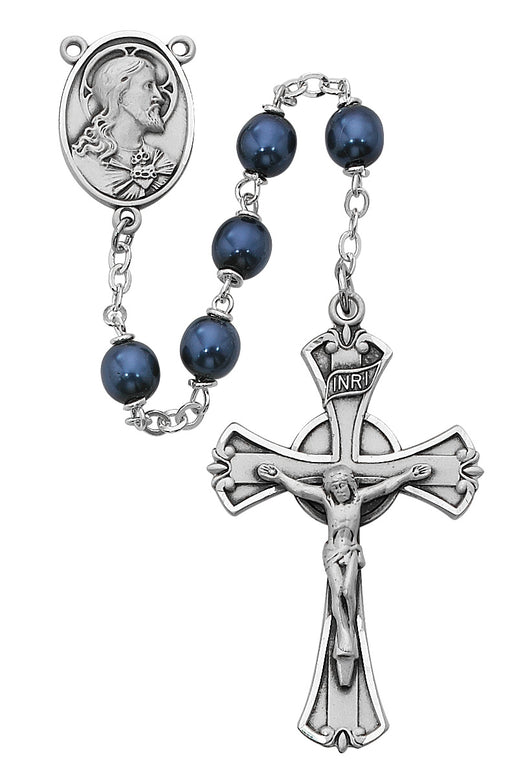 593DF Blue metallic Rosary Boxed - McVan