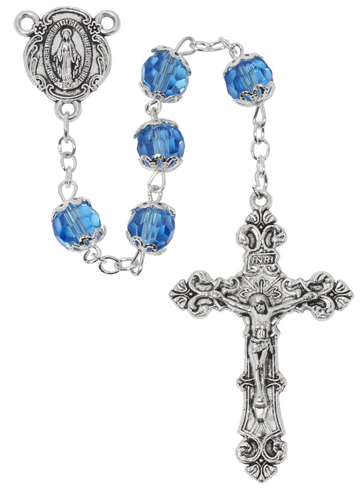 701S-BLF Blue Glass Capped Rosary Boxed - McVan