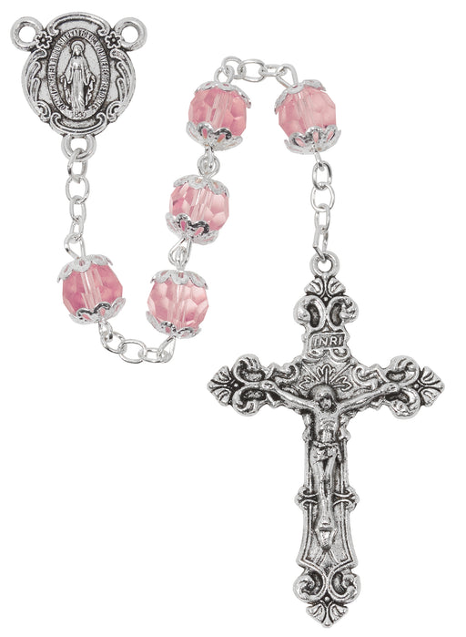 701S-RSF Rose Glass Capped Rosary Boxed - McVan