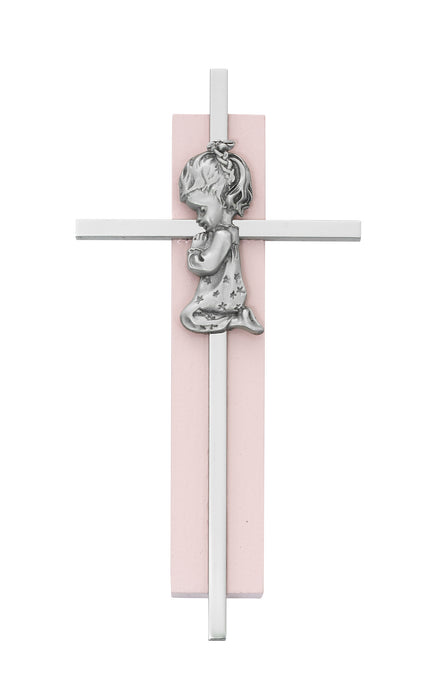 73-59 6in Pink Wood Praying Girl on Silver Cross Boxed - McVan