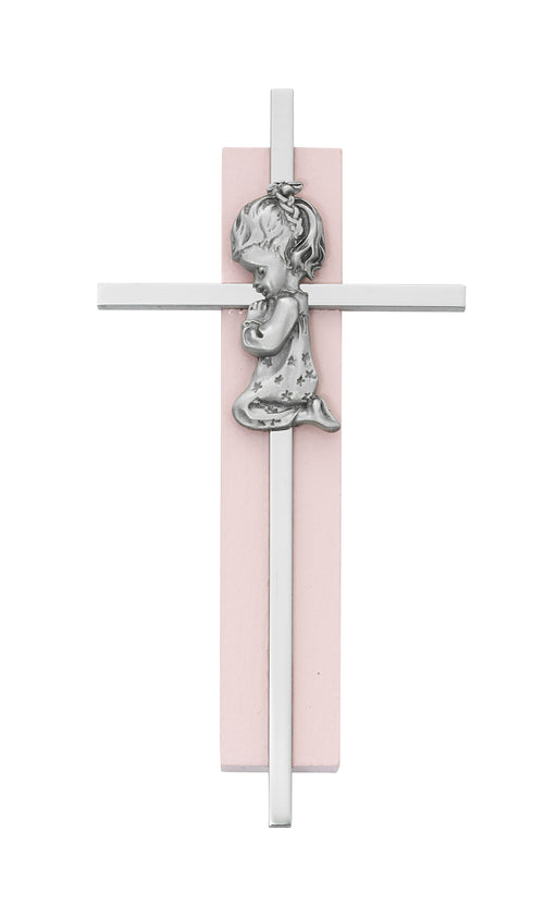 73-59 6in Pink Wood Praying Girl on Silver Cross Boxed - McVan