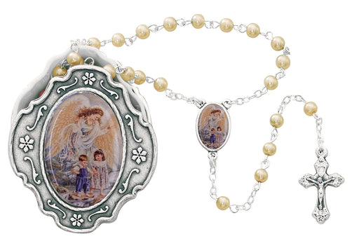 760-93 Guardian Angel Box and Pearl Like Rosary - McVan