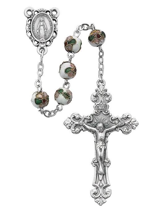764SF White Cloisonné Rosary Boxed - McVan