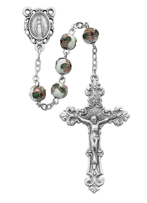 764SF White Cloisonné Rosary Boxed - McVan