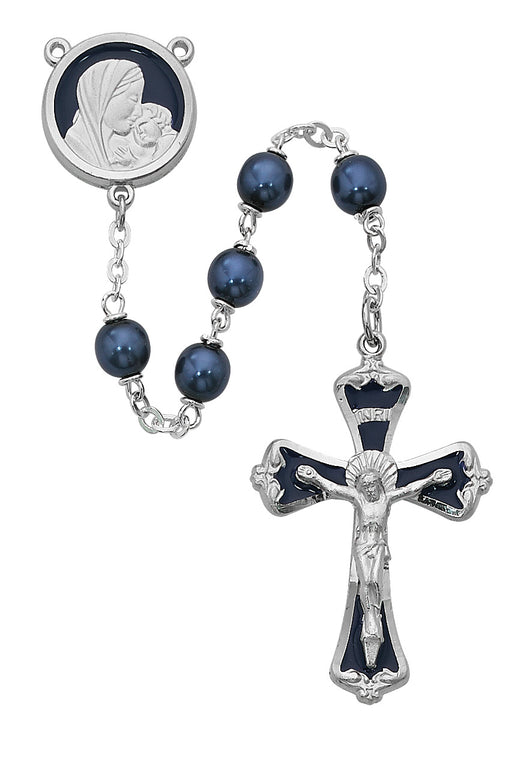 774RF Mother and Child Blue Glass Rosary Boxed - McVan