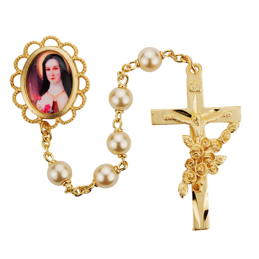 785HF St Therese Pearl like  Rosary Boxed - McVan