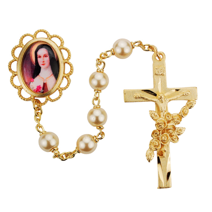 785HF St Therese Pearl like  Rosary Boxed - McVan