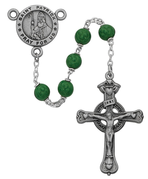 786DF Green Shamrock St Patrick Rosary Boxed - McVan