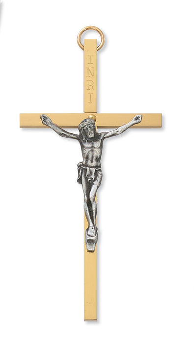 79-11247 4" GOLD CROSS WITH SILVER CORPUS CRUCIFIX BOXED - McVan