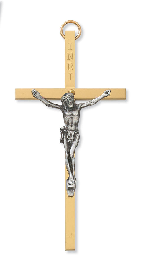 79-11247 4" GOLD CROSS WITH SILVER CORPUS CRUCIFIX BOXED - McVan