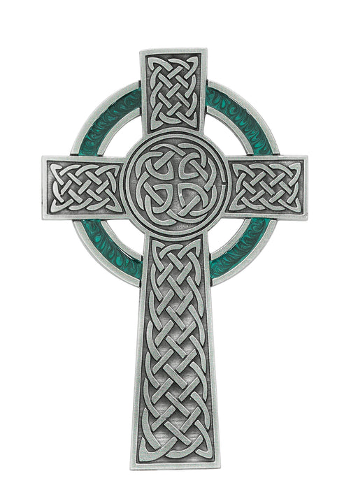 79-13 5 1/2 in Pewter Celtic Cross With Green Enamel Boxed - McVan