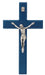 79-39 6.5" beveled blue wood WITH SILVER CORPUS crucifix boxed - McVan