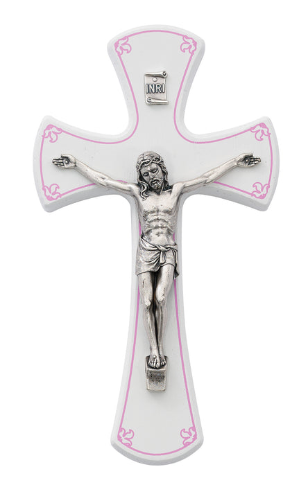 79-67 7 in. White/Pink Crucifix Boxed - McVan