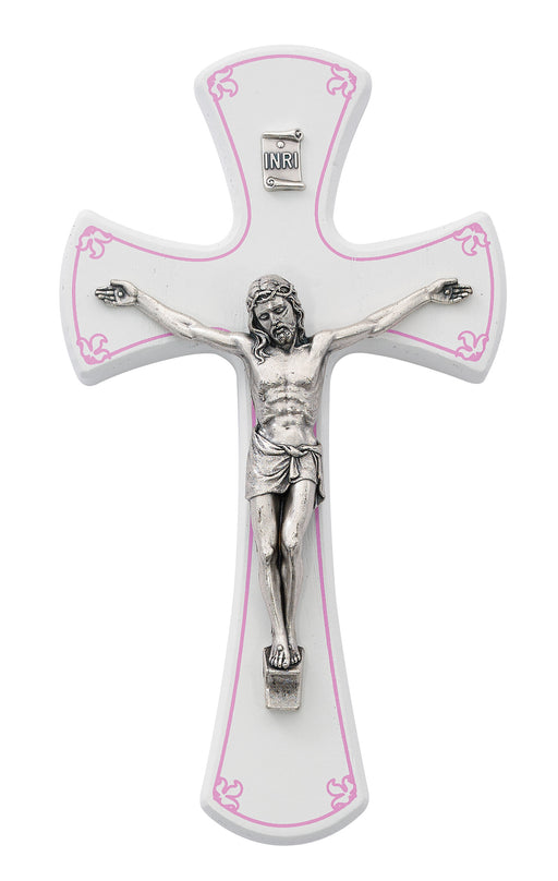 79-67 7 in. White/Pink Crucifix Boxed - McVan