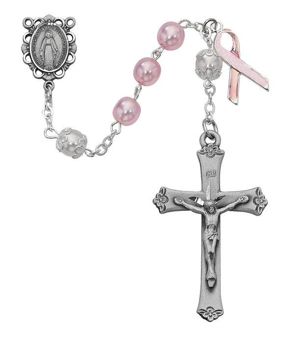 791LF Pink Pearl like  Cancer Rosary Boxed - McVan