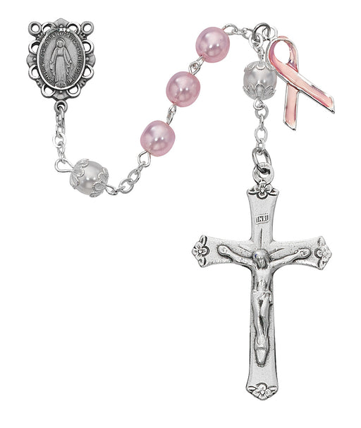 791SF Pink Pearl like  Cancer Rosary Boxed - McVan