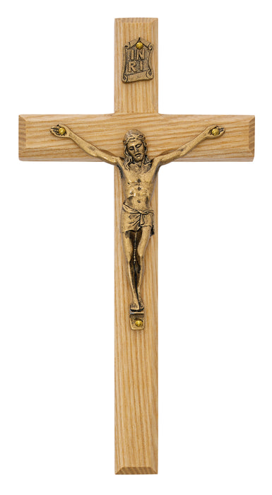 80-07 8" BEVELED OAK WITH ANTIQUE GOLD CORPUS CRUCIFIX BAGGED - McVan
