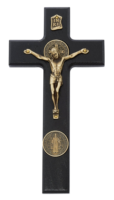 80-211 9" BLACK PAINTED WOOD WITH ANTIQUE BRONZE ST. BENEDICT CORPUS BOXED - McVan