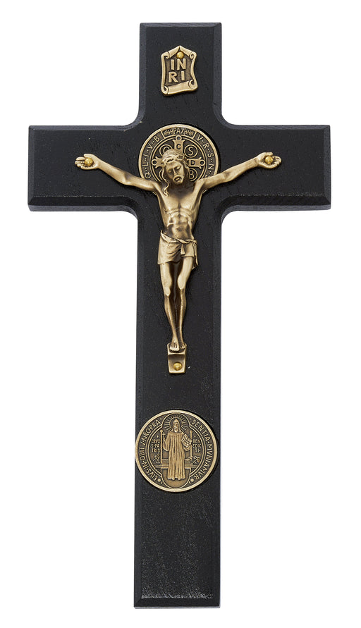 80-211 9" BLACK PAINTED WOOD WITH ANTIQUE BRONZE ST. BENEDICT CORPUS BOXED - McVan
