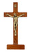 80-215 8" WALNUT STAINED WOOD WITH ANTIQUE BRONZE CORPUS STANDING CRUCIFIX BOXED - McVan
