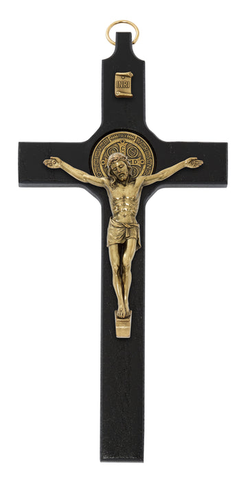 80-217 8" BLACK PAINTED WOOD WITH ANTIQUE BRONZE ST. BENEDICT CORPUS BOXED - McVan