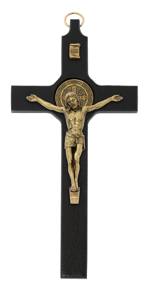 80-217 8" BLACK PAINTED WOOD WITH ANTIQUE BRONZE ST. BENEDICT CORPUS BOXED - McVan