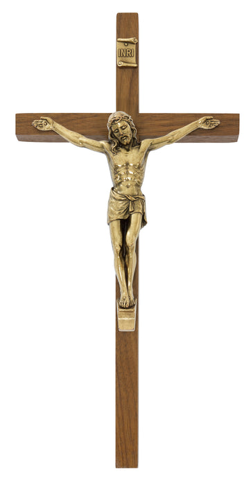 80-218 10" WALNUT WOOD WITH ANTIQUE BRONZE CORPUS CRUCIFIX BOXED - McVan