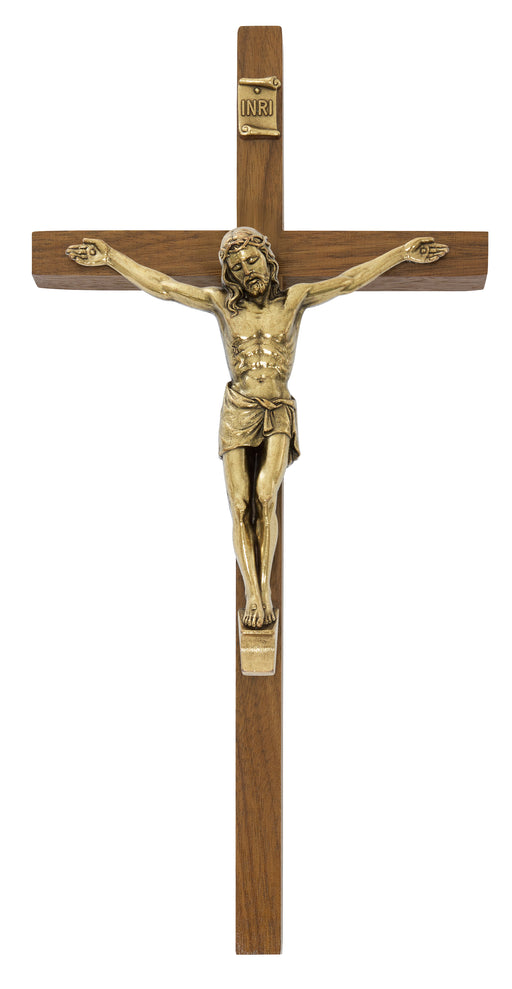 80-218 10" WALNUT WOOD WITH ANTIQUE BRONZE CORPUS CRUCIFIX BOXED - McVan