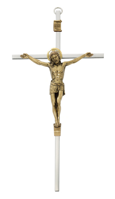 80-219 8" SILVER CROSS WITH GOLD TONE CORPUS CRUCIFIX BOXED - McVan