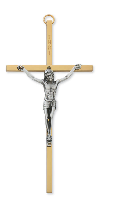 80-95 6 in. Brass Cross with Pewter Corpus Boxed - McVan